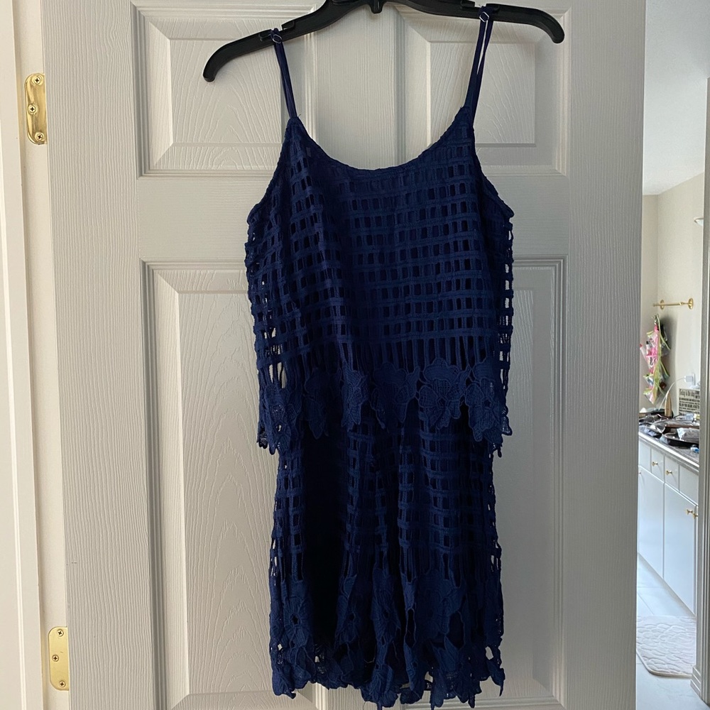 Francesca’s Navy Blue Lace Romper Size Small